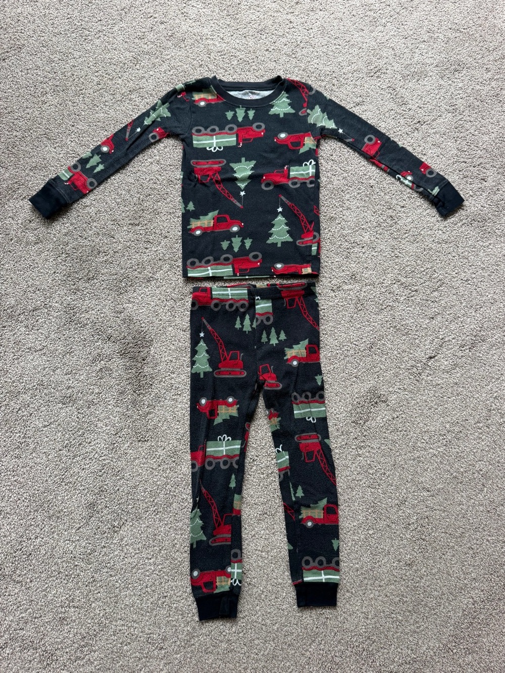 Carter's Black Pajama Set with Red Trucks and Green Trees